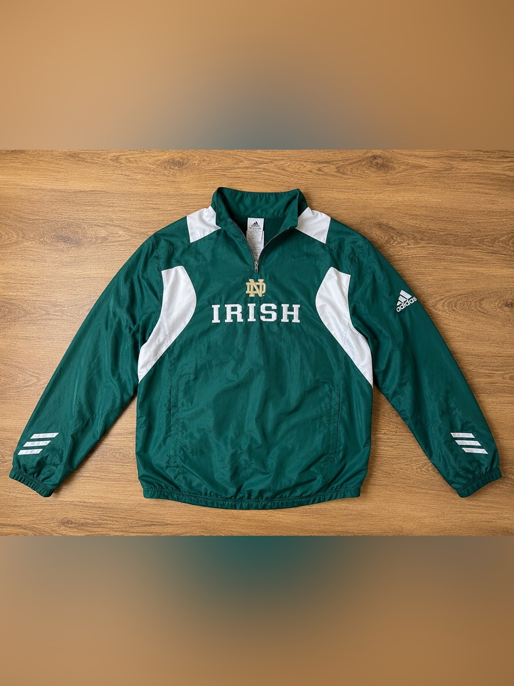 Adidas Notre Dame Fighting Irish Green Quarter Zip Windbreaker Pullover Jacket S